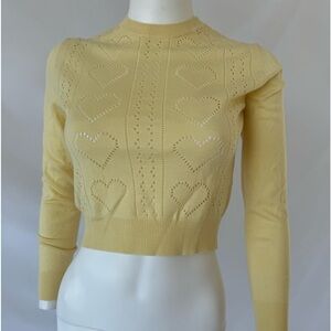 Miu Miu Butter Yellow Virgin Wool Heart Motif Top, Cropped Knit Sweater size 36